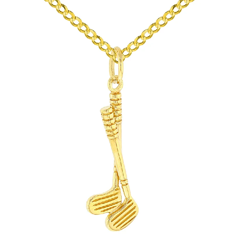 women tassel necklaces -Solid 14K Yellow Gold Set of Golf Clubs Charm Sports Pendant Cuban Necklace