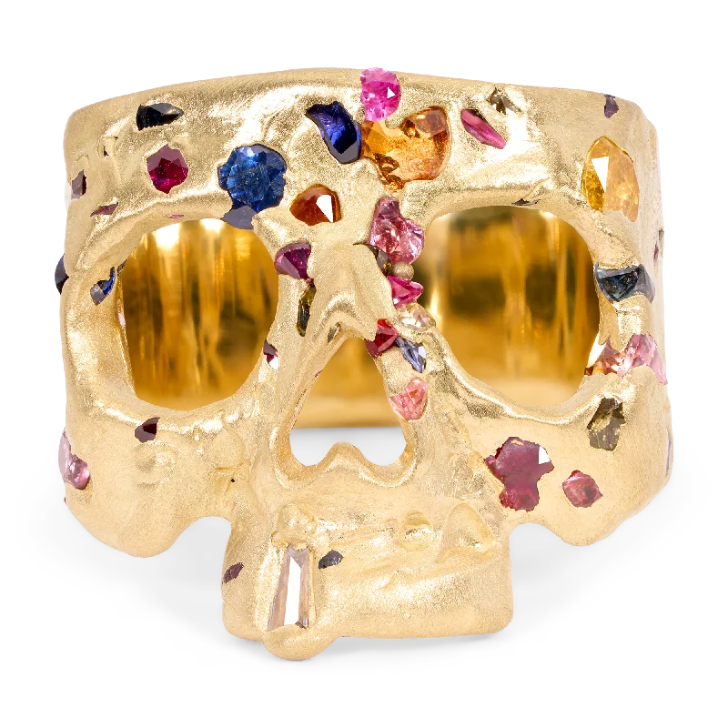 women unique rings -Rainbow Confetti Skull Ring - Size 6 - 11712