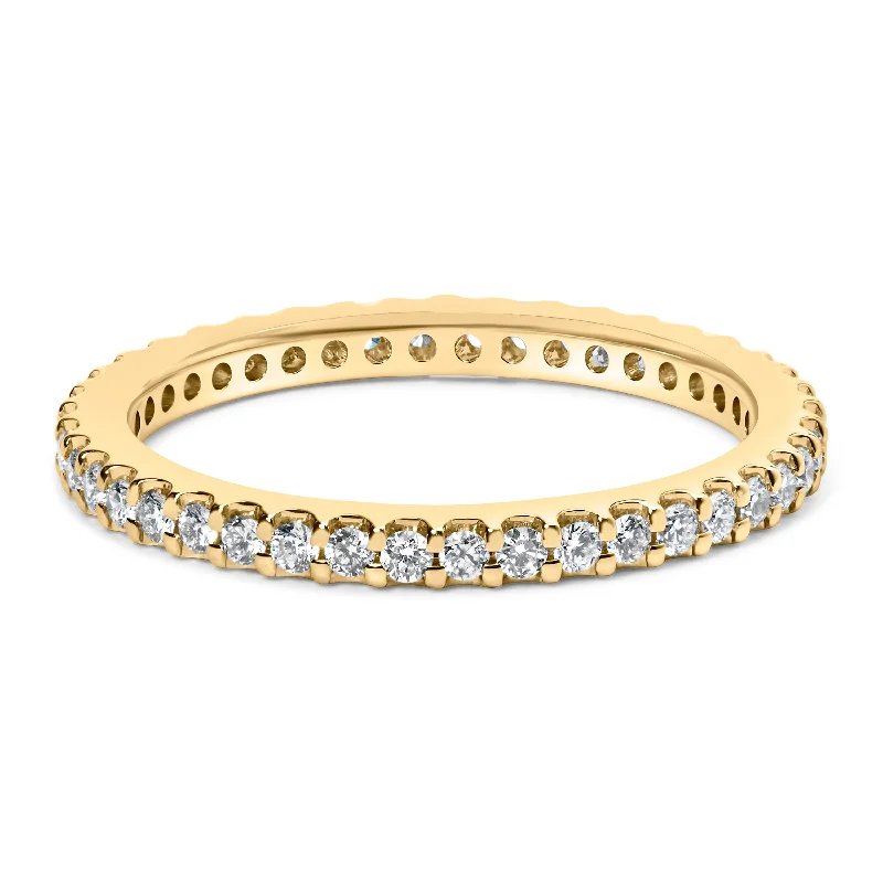 women halo engagement rings -14K Yellow Gold Shared Prong Set Round Diamond Eternity Band Ring