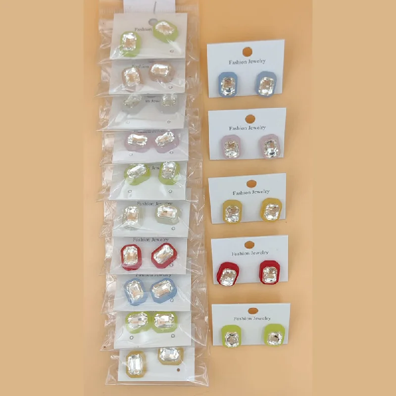 women stylish earrings -MD Art Crystal Stone Stud Earrings (Mix Color)