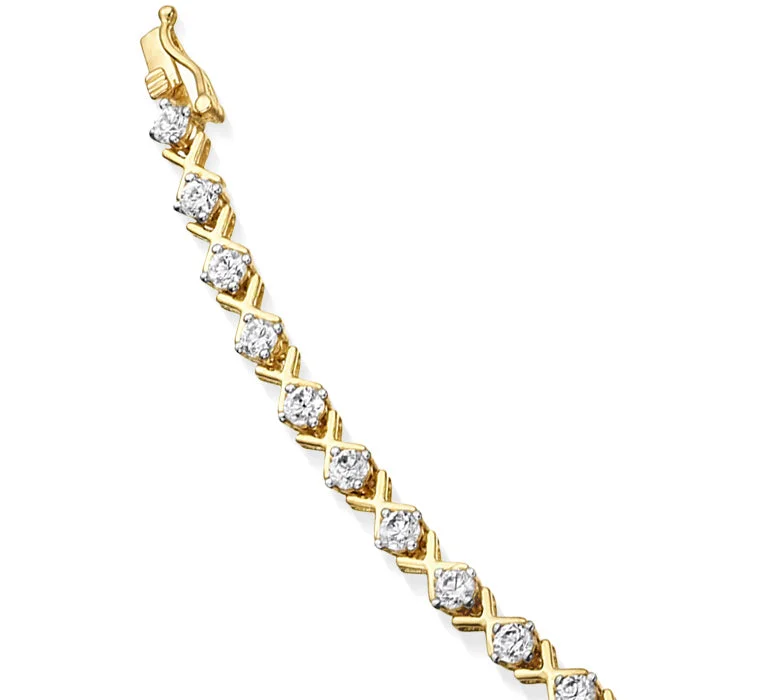 women leather bracelets -Hugs & Kisses Cubic Zirconia Tennis Bracelet - 9ct Gold