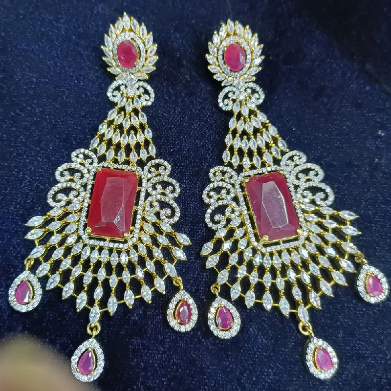 women crystal earrings -Jain Jewellers Gold Plated Ad Stone Dangler Earrings