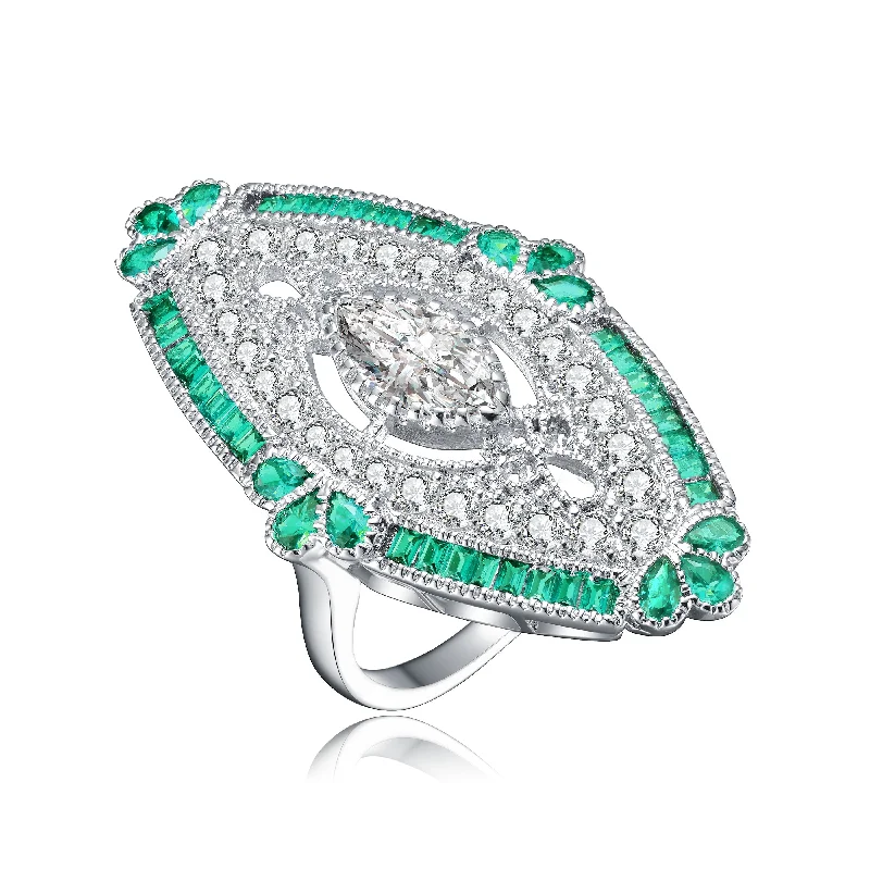 women cushion cut diamond engagement rings -GENEVIVE Sterling Silver Emerald Cubic Zirconia Coctail Ring