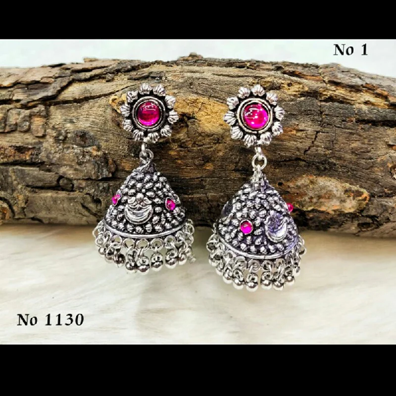 women fashion earrings -Jinu Arts Oxidised Plated Pink Kundan Jhumki Earrings