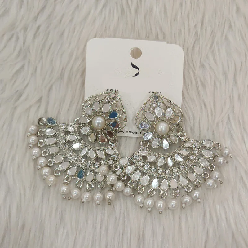 women drop earrings -Dhwani Silver Plated Mirror Dangler Earrings