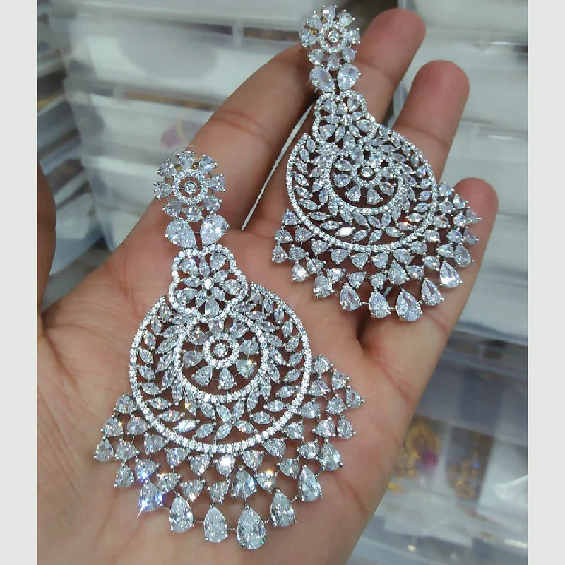 women geometric earrings -Manisha Jewellery Silver Plated AD Stone Dangler Earrings