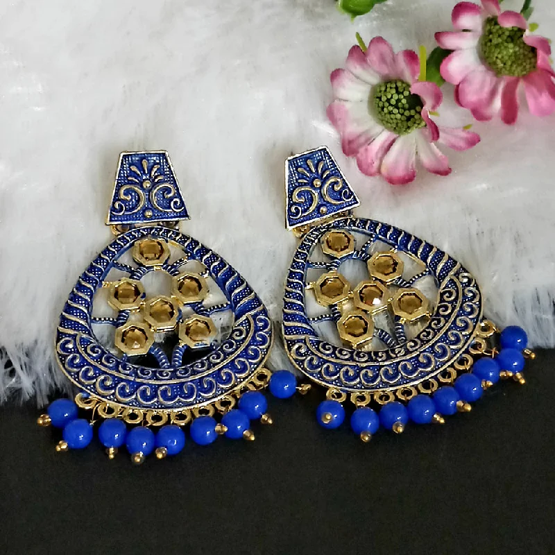 women square earrings -Woma Matte Blue Meenakari Dangler Beads Drop Earrings