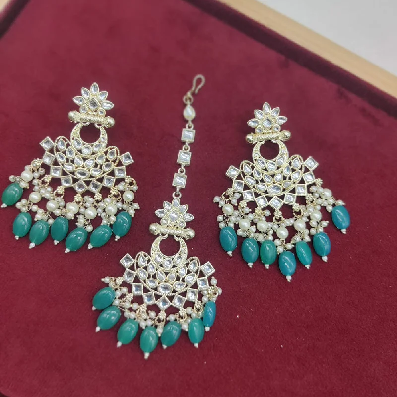 women engraved earrings -Manisha Jewellery Gold Plated Kundan Stone And Pearls Earrings With Maangtikka