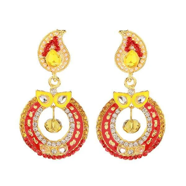 women bohemian earrings -Kriaa Red Meenakari Kundan Gold Plated Dangler Earrings - 1304612