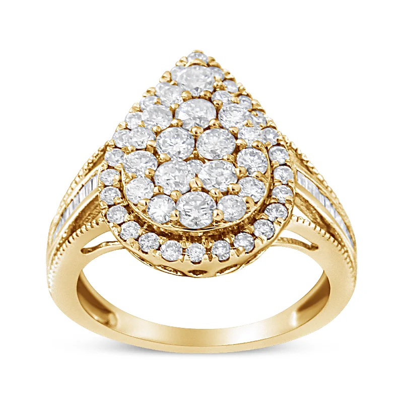 women antique engagement rings -10K Yellow Gold Plated .925 Sterling Silver 1 1/2 Cttw Round-Cut Diamond Cocktail Ring