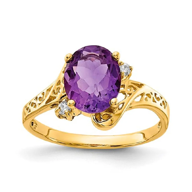 women designer rings -14K Gold Oval Amethyst & Diamond Filigree ring