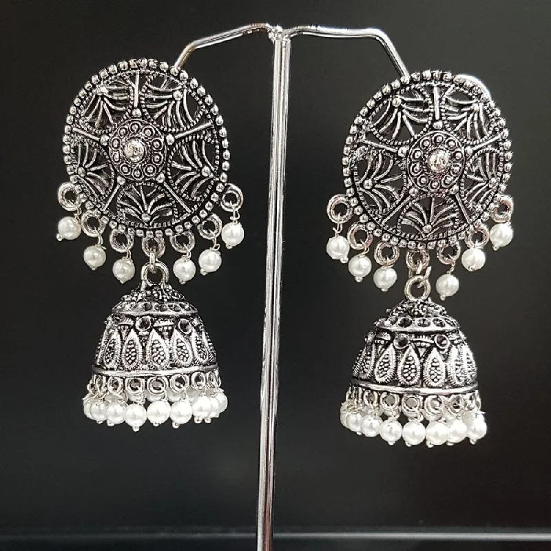 women ear thread earrings -Shreeji Oxidised Plated Jhumki Earrings