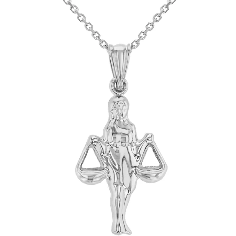 women bridal necklaces -High Polish 14k White Gold 3D Libra Zodiac Sign Charm Balance Scale Pendant Necklace