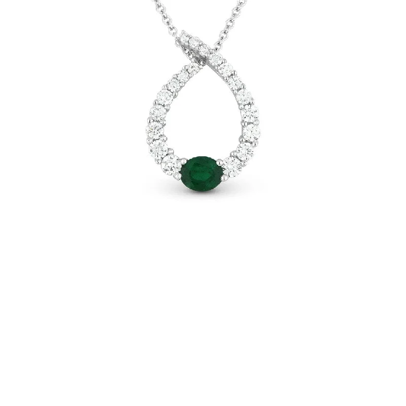 women chunky necklaces -Diamond & Emerald Open Pear Necklace