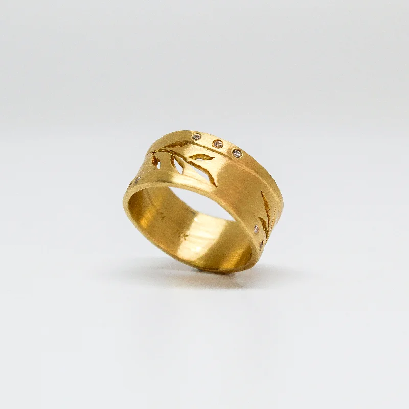 women double band rings -NEW! Forest Leaf Cutout Ring in 18k Gold by Yasuko Azuma