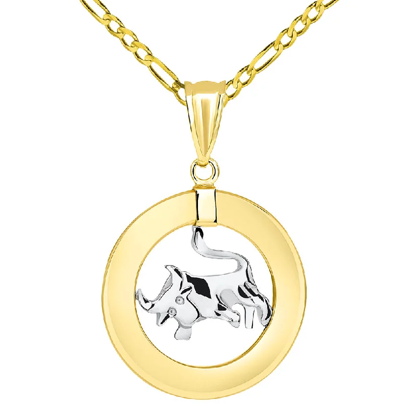 women heart-shaped necklaces -14k Two Tone Gold Open Circle Taurus Zodiac Sign Pendant Figaro Necklace