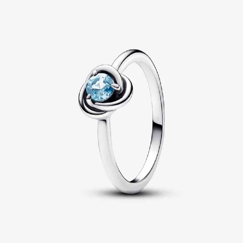 women round diamond rings -PANDORA : March Sea Aqua Blue Eternity Circle Ring