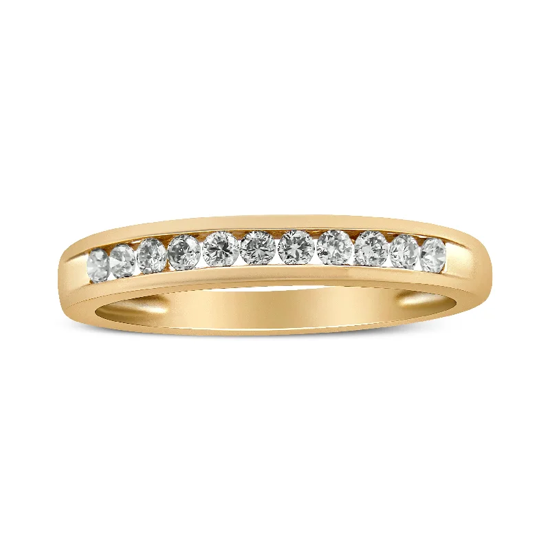 women affordable engagement rings -IGI Certified 1/4 Cttw Diamond 10K Yellow Gold Channel Set Band Style Ring