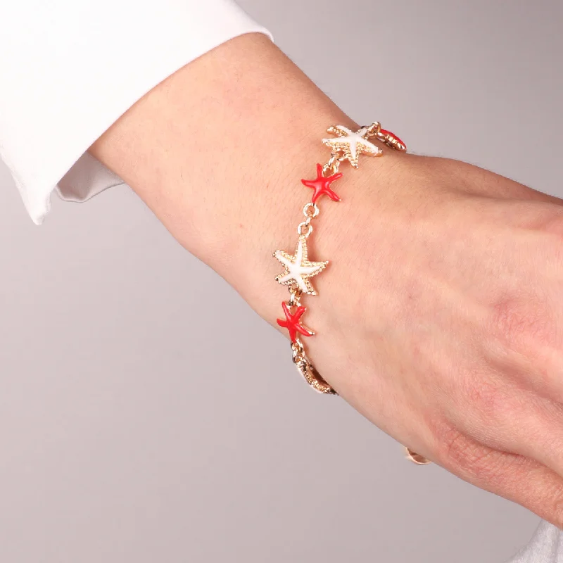 women jewelry bangles -Bracelet with White and Red Starfish