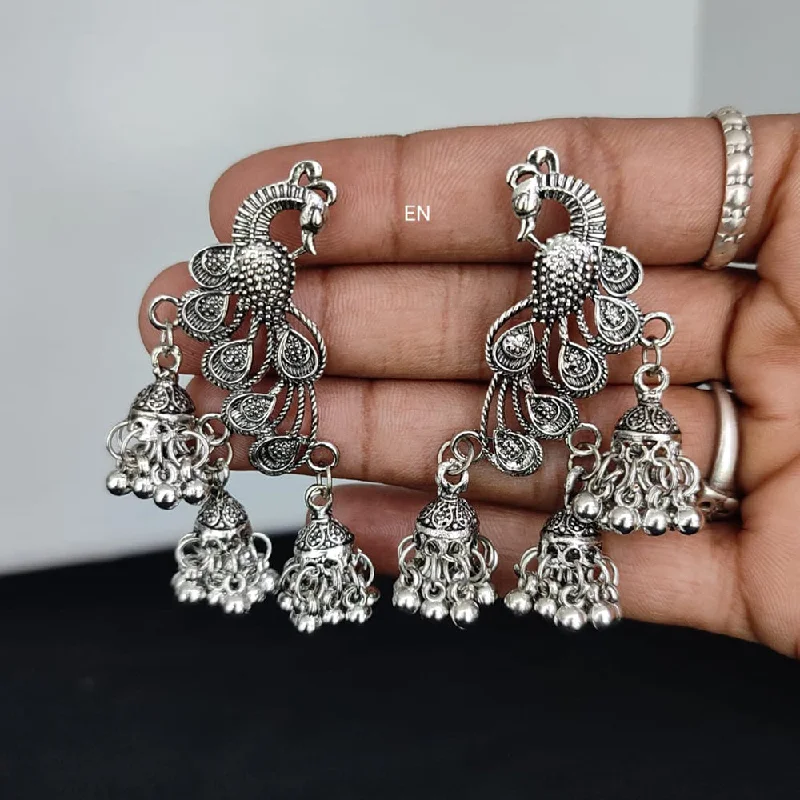 women silver hoop earrings -Lucentarts Jewellery Oxidised Plated Jhumki Earrings