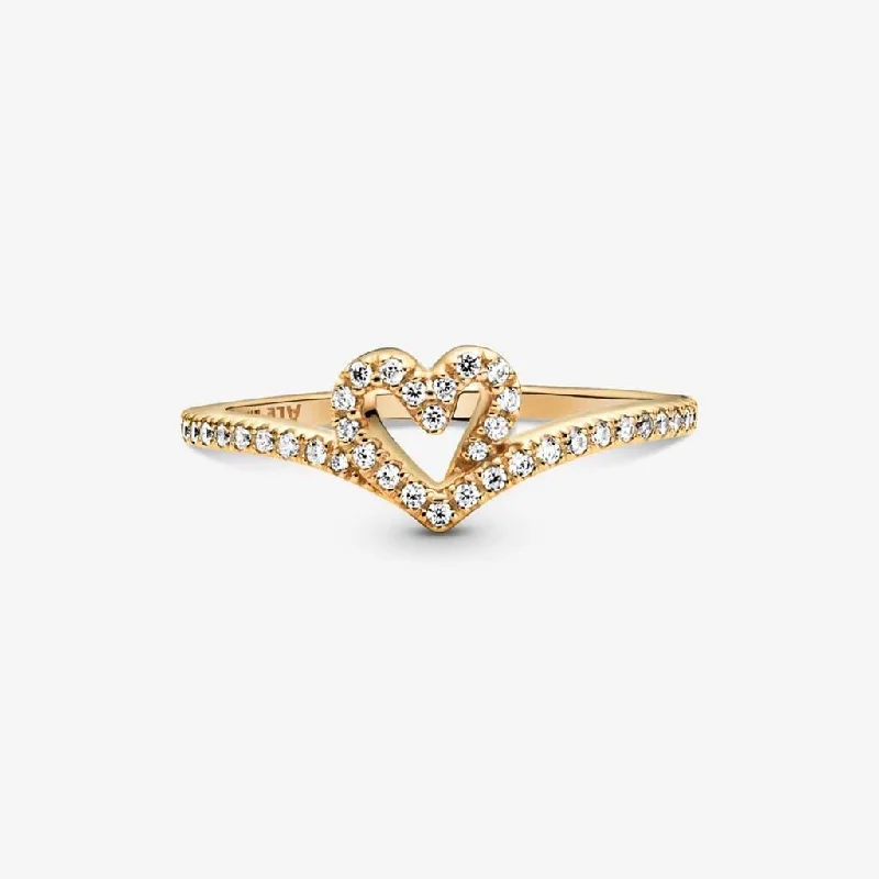 women modern rings -PANDORA : Pandora Timeless Wish Sparkling Heart Ring - Gold Plated