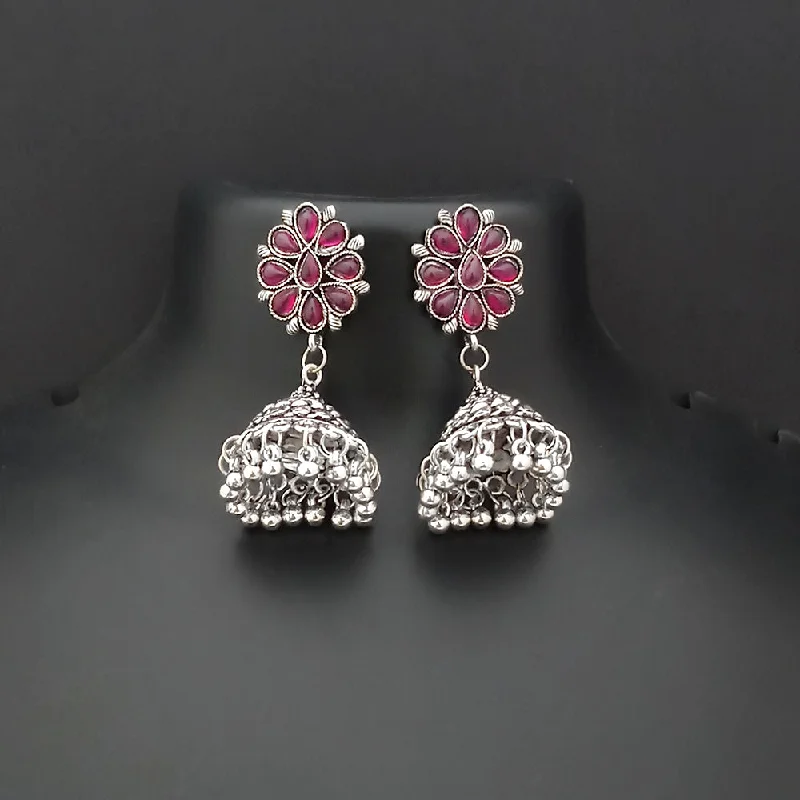 women sparkly earrings -Jinu Arts Oxidised Plated Pink Kundan Jhumki Earrings