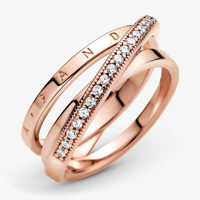 women affordable engagement rings -PANDORA : Crossover Pavé Triple Band Ring