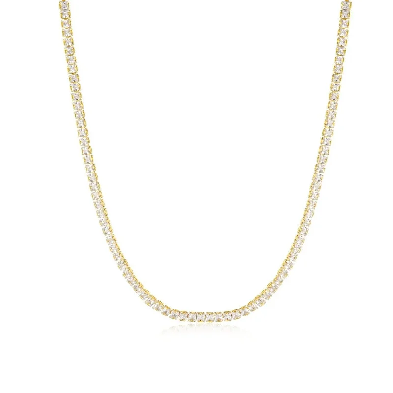 women short necklaces -Eklexic Square CZ Tennis Necklace