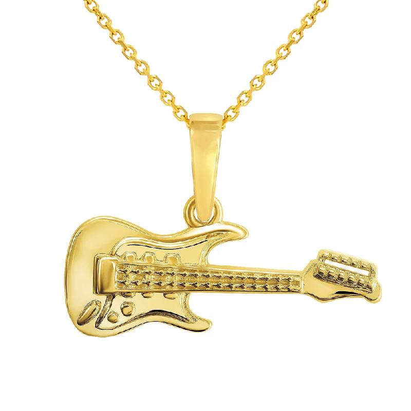 women delicate necklaces -14k Yellow Gold Electrical Guitar Charm Musical Instrument Pendant Necklace