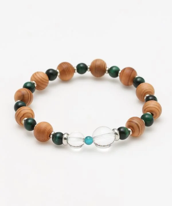 women leather bangles -YAKUSUGI, Crystal, Green Tiger Eye Bracelet