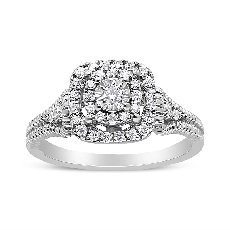 women elegant engagement rings -.925 Sterling Silver 1/3 Cttw Miracle Set Round-Cut Diamond Cocktail Ring