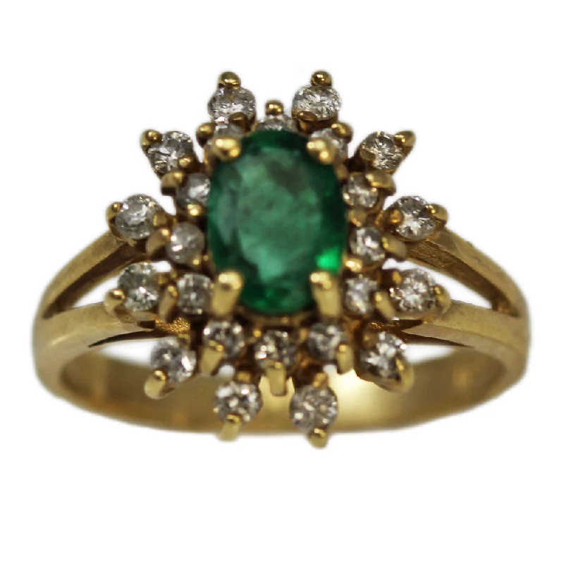 women gold-plated rings -14K Yellow Gold Oval Emerald and Diamond Ring