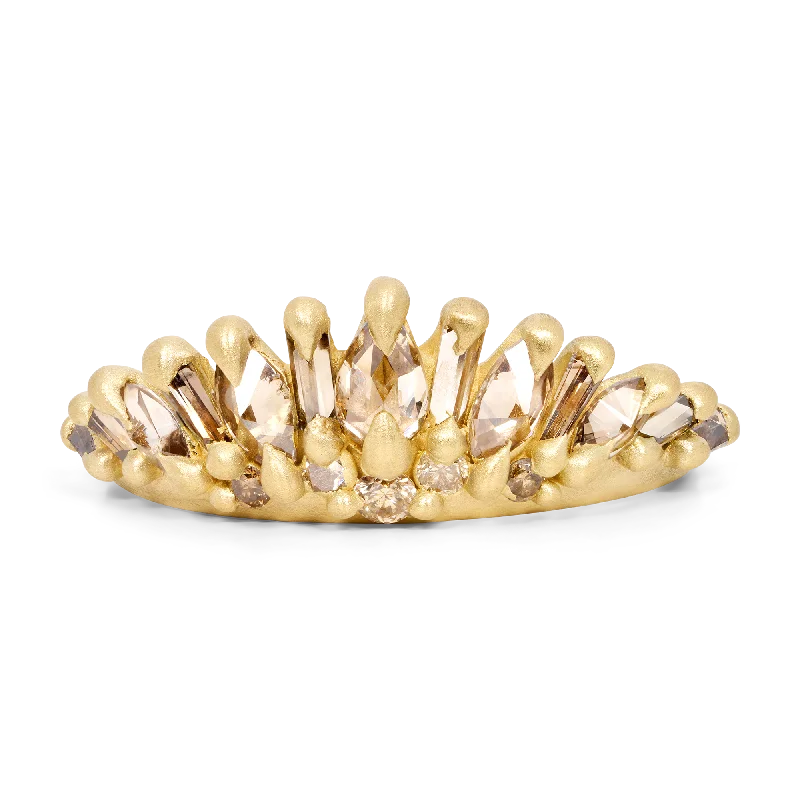 women double band rings -Champagne Diamond Gardenia Petal Ring - Size 6.5 - 11810