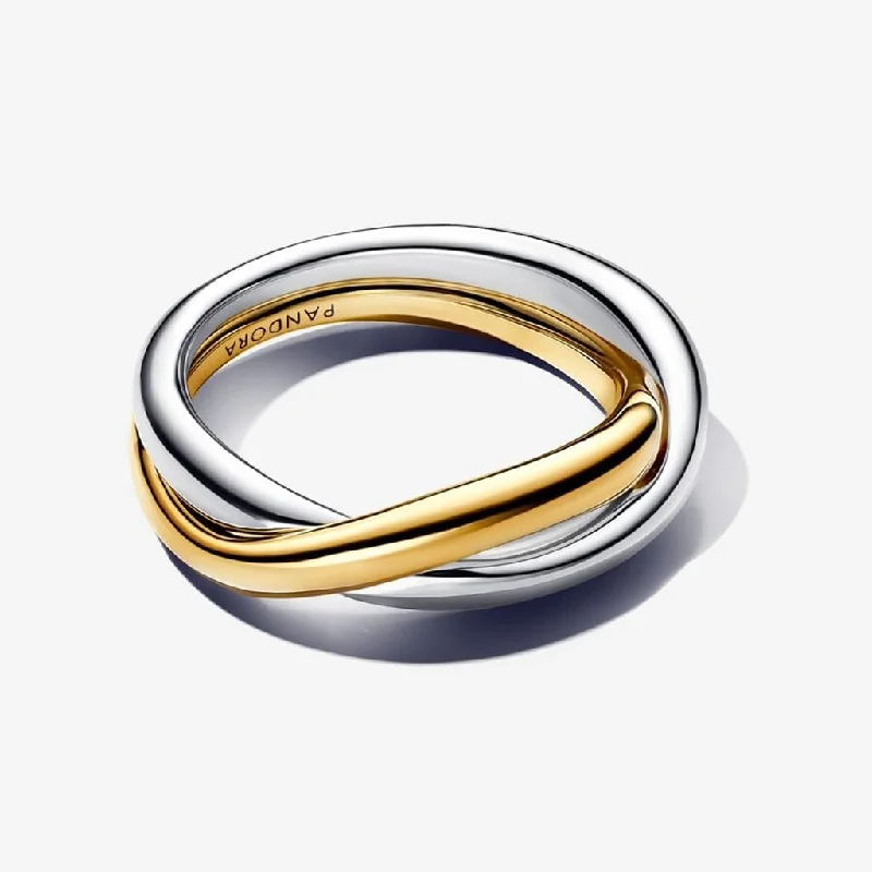 women designer rings -PANDORA : Two-tone Entwined Bands Ring in Silver/Gold Blend