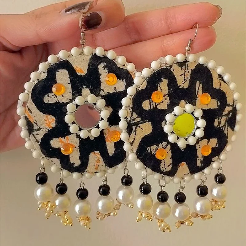 women gold drop earrings -Sanshray Handmade Fancy Fabric Mirror Dangler Earrings