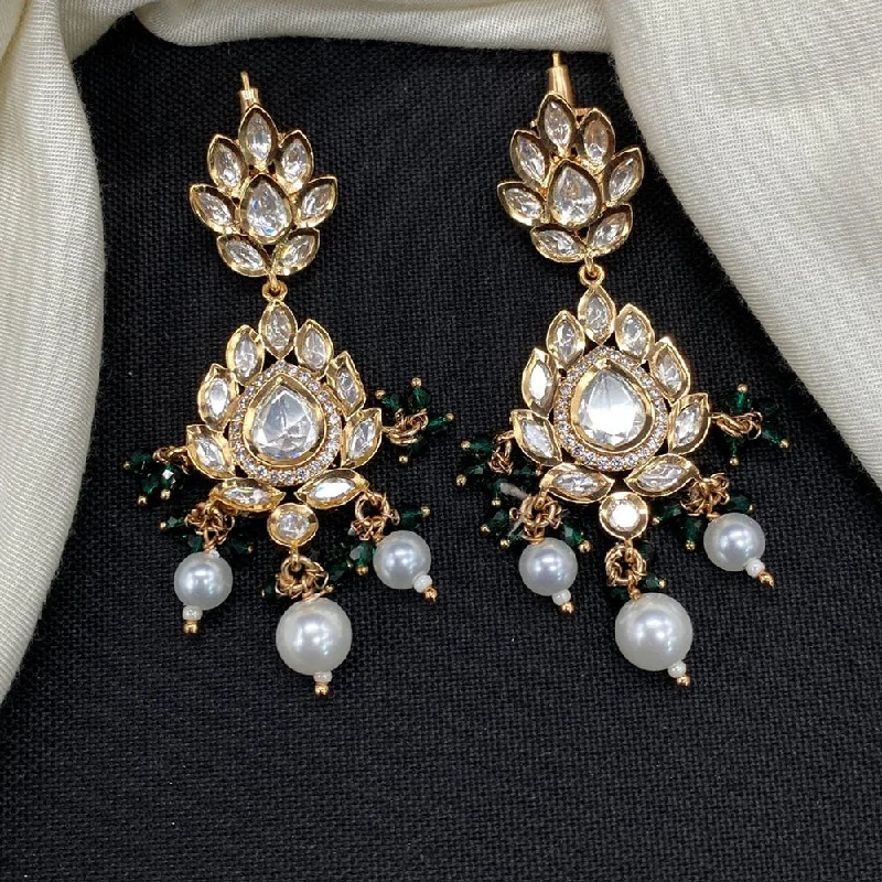 women trendy stud earrings -Amoliya Jewels Gold Plated Polki Kundan Stone And Pearls Dangler Earrings