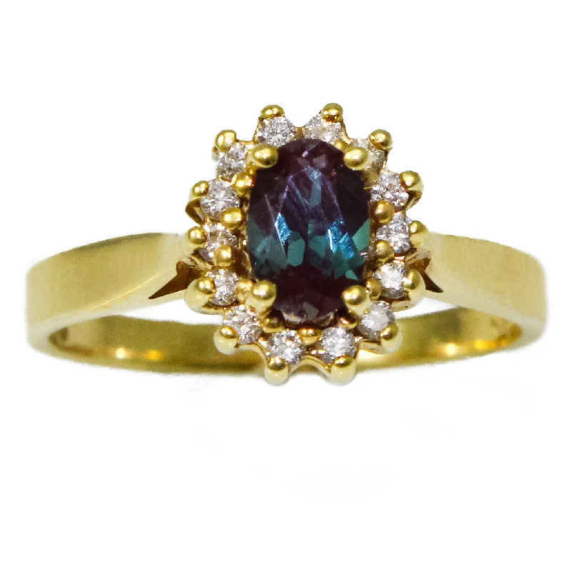 women large rings -SPECIAL ORDER - 14K Yellow Gold Chatham Alexandrite and Diamond Ring