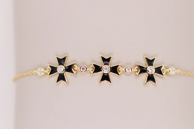 women bangles -Black and Gold Maltese Cross Bracelet Ref: MT01B-BLACK-YG