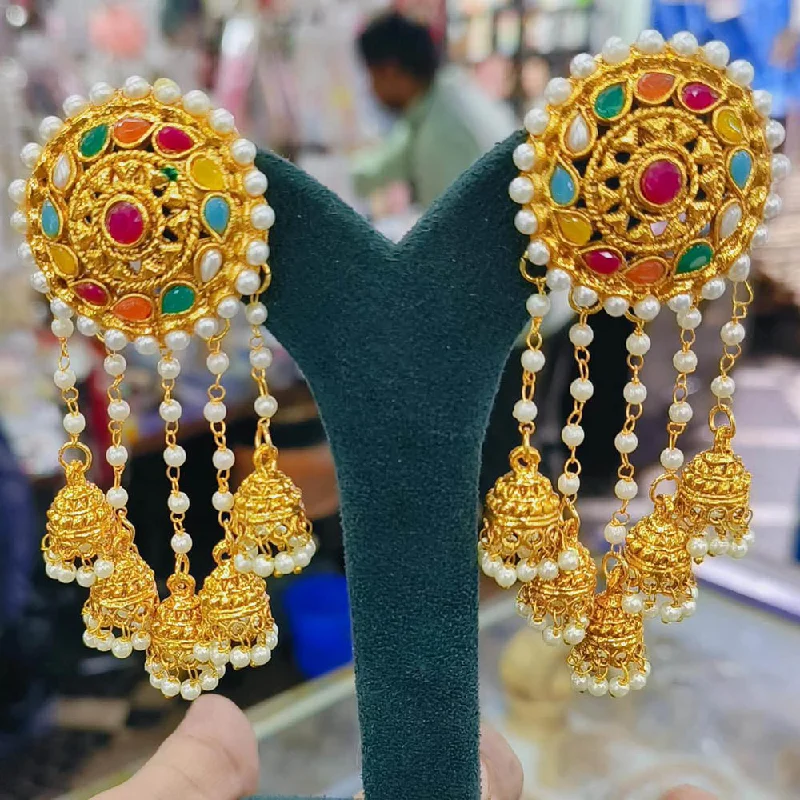 women gold earrings -Anjali Jewellery Gold Plated Crystal Stone And Pearl Dangler Earrings