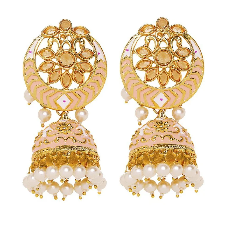 women elegant earrings -Mahi Pink Meenakari Work Enamelled Artificial Pearl Jhumki Earrings for Women (ER1109737GPin)