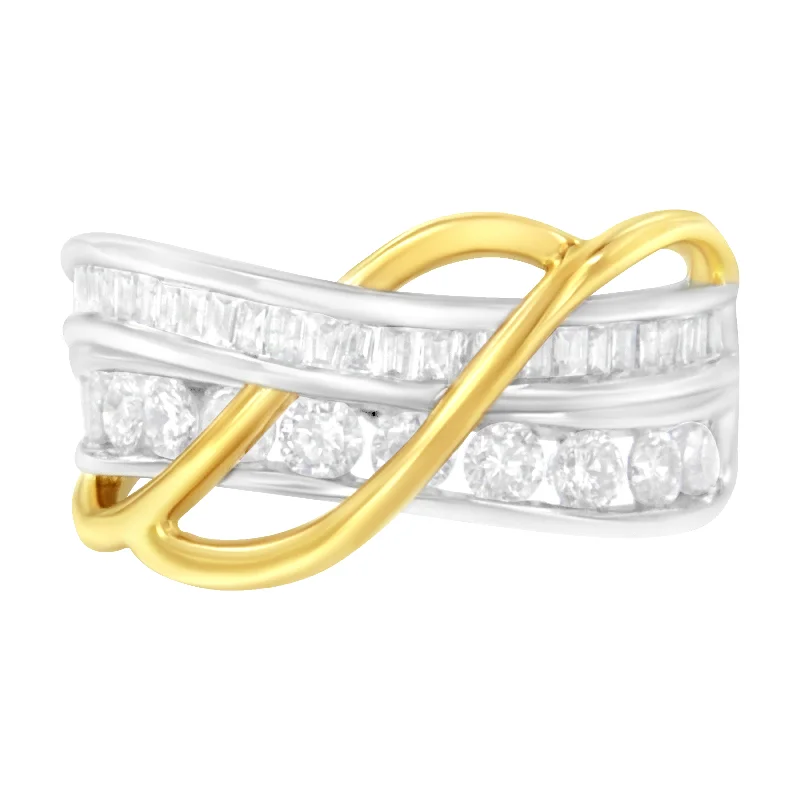 women custom diamond engagement rings -10K White and Yellow Gold 1 1/10 cttw Channel-Set Diamond Bypass Band Ring