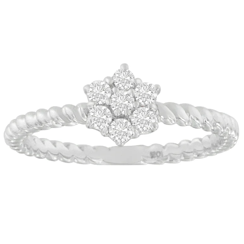 women vintage gold engagement rings -10K White Gold Diamond Cluster Ring