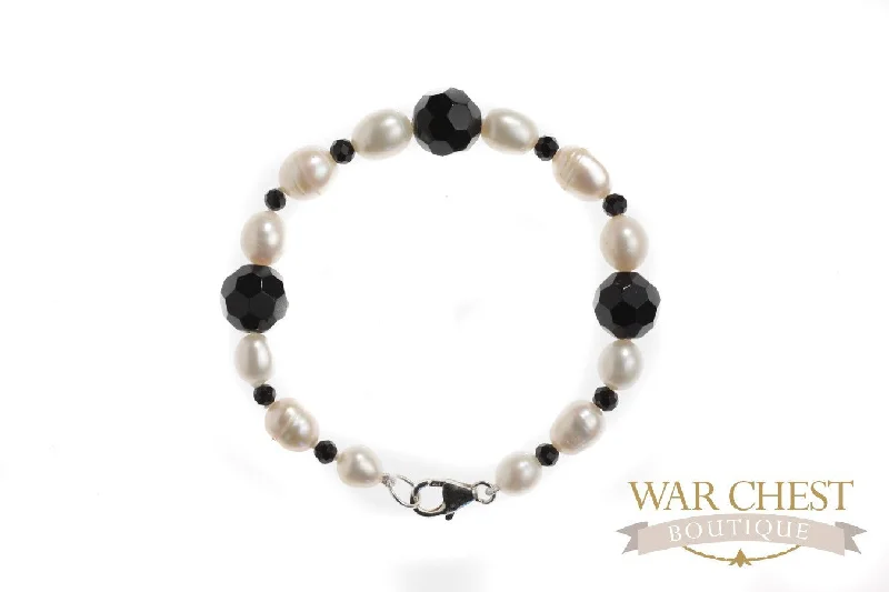 women fashion bangles set -Onyx & Pearl Bracelet