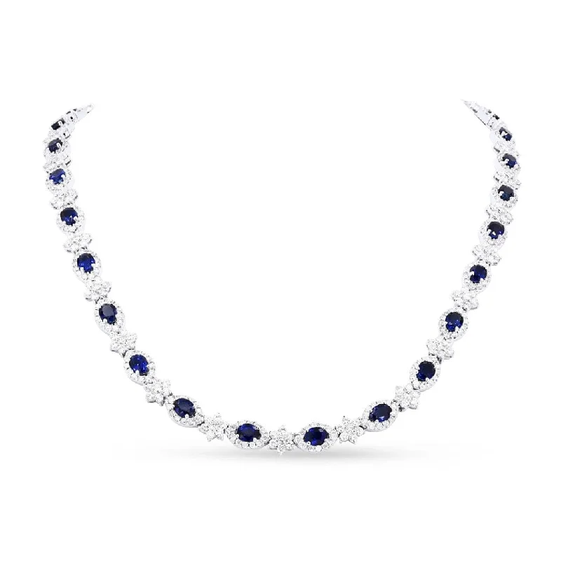 women minimalist necklaces -Sapphire & Diamond Necklace in 18k White Gold