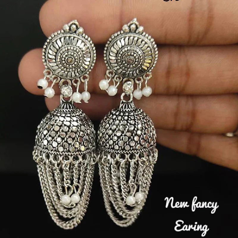 women crystal earrings -Lucentarts Jewellery Oxidised Plated Jhumki Earrings