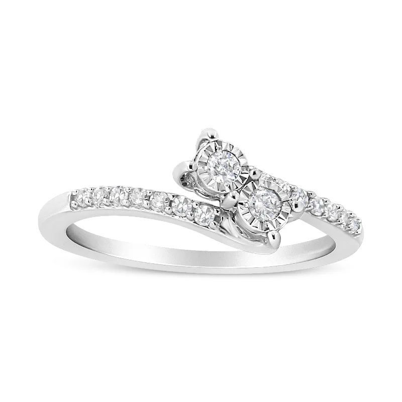 women modern solitaire engagement rings -10K White Gold 1/4 Cttw Miracle Set Round Cut Diamond Two-Stone Ring