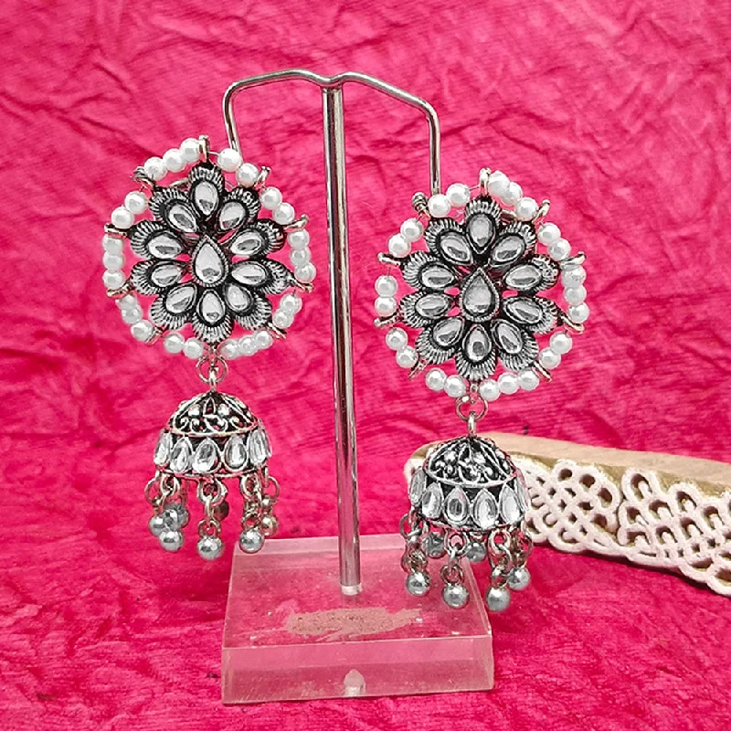 women mixed metal earrings -Bhavi Jewels Oxidised Plated Jhumki Earrings