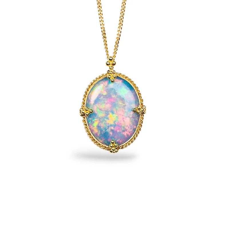 women personalized necklaces -AMÁLI Ethiopian Opal Oval Pendant Necklace