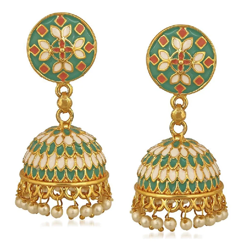 women oval earrings -Mahi Traditional Green Designer Enamel Artificial Pearl Jhumki/Jhumka Earrings for Women (ER1109733GGre)