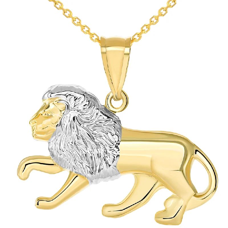 women pendant necklaces -High Polish 14k Gold Lion Pendant Leo Zodiac Sign Charm Rolo Necklace